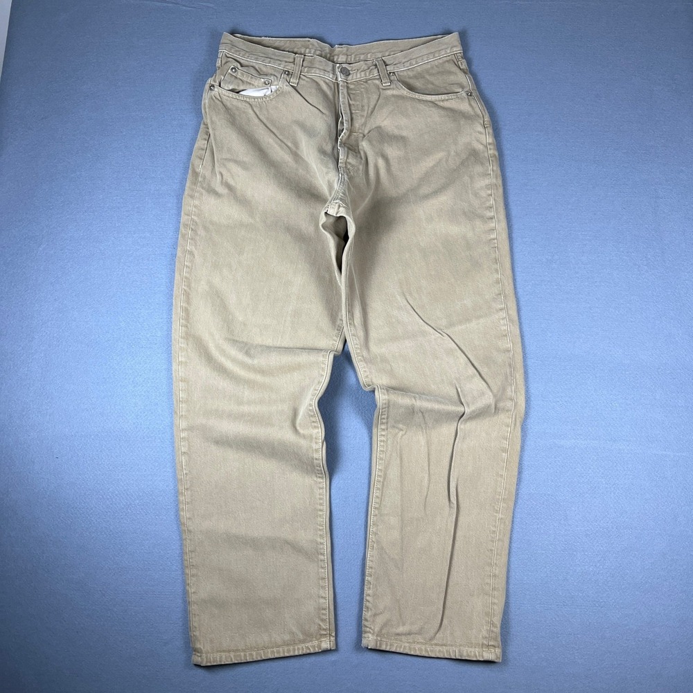 RRL Ralph Lauren Mens Tan Cotton Twill Button Fly Straight Leg Jeans 35x31 USA